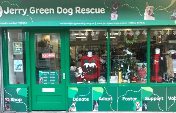 Frontage of Jerry Green Dog Rescue charity shop.