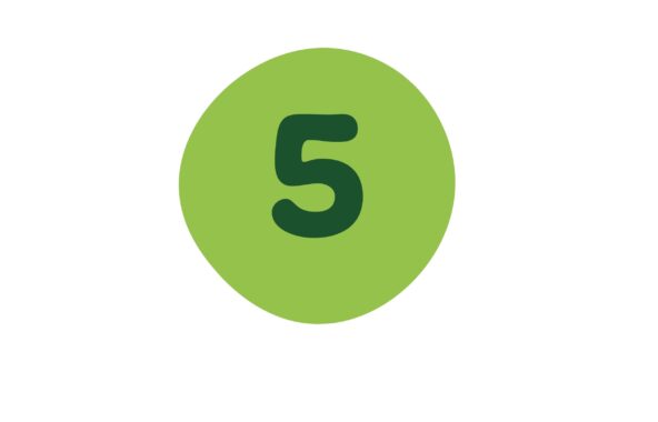 Lime green oblong circle with dark green number 5 in it