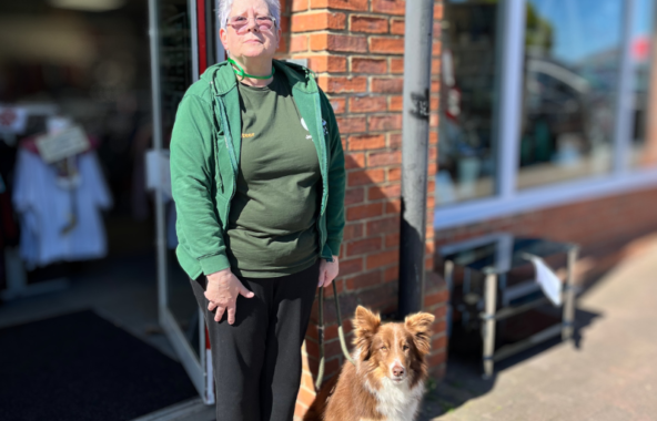 Della, a retail volunteer, outside North Hykeham Charity Shop